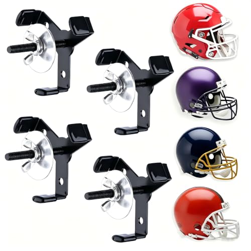 Hidden Football Helmet Wall Mount Display, Heavy Duty Metal Hanger Holder for Full and Mini Helmets, Floating Football Helmet Shelf Case Stand, Hardwares Included, Black, Pack of 4