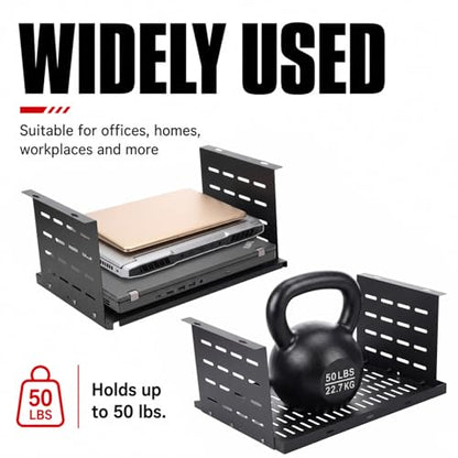 Under Desk Computer Mount for Small Form Factor Sff Computers and Pcs, Using Space 16.7" x H 8" x D 12" Mount Shelf Organizer for Office Home Workstation Gaming Stand up Desk - size: 8 inch High