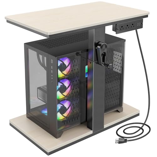 Computer Tower Stand with Charging Station & USB Ports - Adjustable Height PC Stand 2-Tier, Under Desk for ATX-Case with Wheels, CPU Holder for Office, Home, Gaming Room