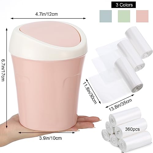 Zhehao 8 Pcs Plastic Mini Wastebasket Trash Can with Swing Lid 360 Trash Bags Desktop Small Garbage Bin Countertop Vanity Tabletop Waste Paper Basket for Home Office (Blue,Green,Pink) - color: Blue,Green,Pink