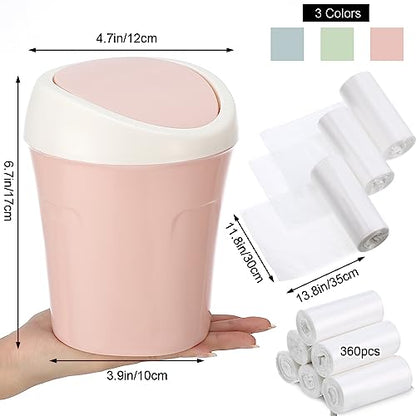 Zhehao 8 Pcs Plastic Mini Wastebasket Trash Can with Swing Lid 360 Trash Bags Desktop Small Garbage Bin Countertop Vanity Tabletop Waste Paper Basket for Home Office (Blue,Green,Pink) - color: Blue,Green,Pink