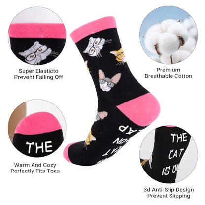 Funny Socks Cool Valentines Day Gifts for Him Men Boys Husband Boyfriend Dad Brother Cotton Comfort Birtday Gifts - color: Pink Cat Owner's Hat and Socks