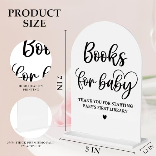 Baby in Bloom Shower Decorations, Baby Shower Sign, Newborn Gifts, Books Signs, Modern Calligraphy 5x7 Inch Arch Acrylic Table Top Signs for Birthday Party Decorations - color: Books2
