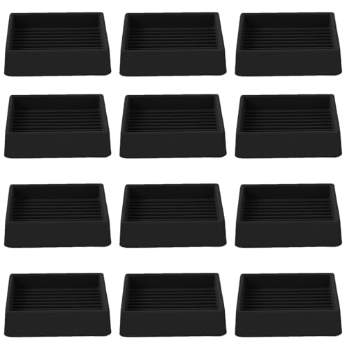 2x2 Non Slip Rubber Furniture Caster Cups for Hardwood Floors, Anti-Slip Square Furniture Coasters Pads Stopper Gripper Floor Protectors for Bed Couch Table - size: 12 Pcs Black