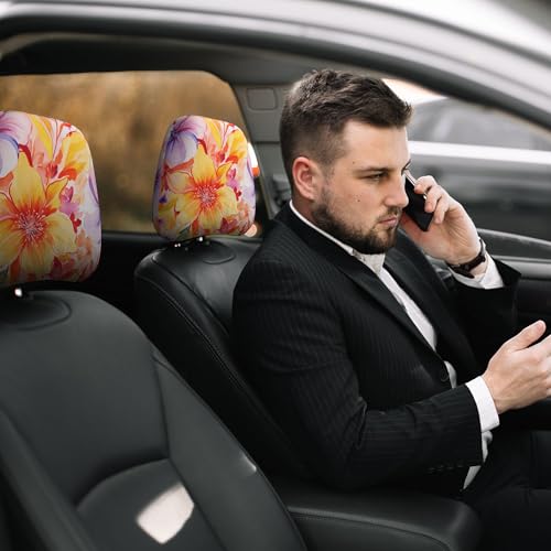 2PCS Headrest Covers for Cars Flowers Print Detachable Head Rest Cover for Women - color: Beautiful Flowers Yellow