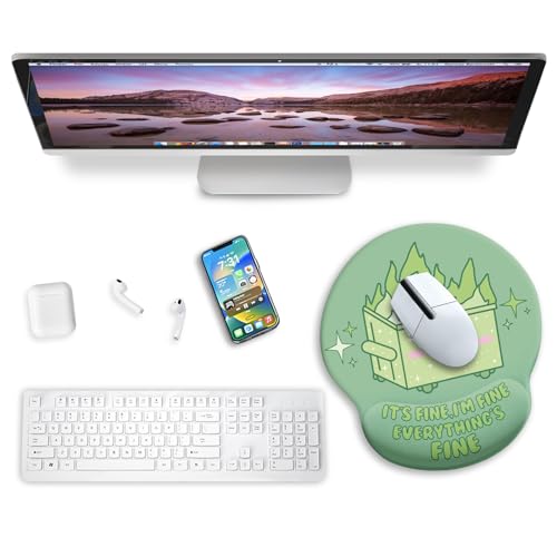 Blusabaca Dumpster on Fire Mouse Pad with Wrist Rest, Funny Cute Ergonomic Mouse Pads for Desk Wrist Support, Mousepad for Wireless Mouse Gaming Work Home Desk Accessories Office Supplies Decor Women - color: Dumpster Green