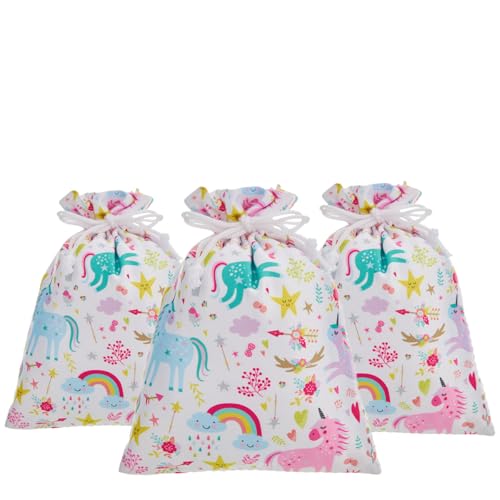 RICHNESS 16pcs Unicorn Party Favor Bags with Rainbow Design, Drawstring Closure, Pastel Colors, Pack of 16 - color: Multicolor