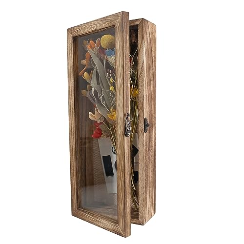GraduatePro Shadow Box Frame 5x12 Display Case with Linen Back, Real Glass Window Door with Hinge, Picture Frame Wedding Bouquet Memorabilia Medals Photos Memory Box for Keepsakes, Carbonized Black - color: Carbonized Black, size: 5"x12.5" (13x32 cm)