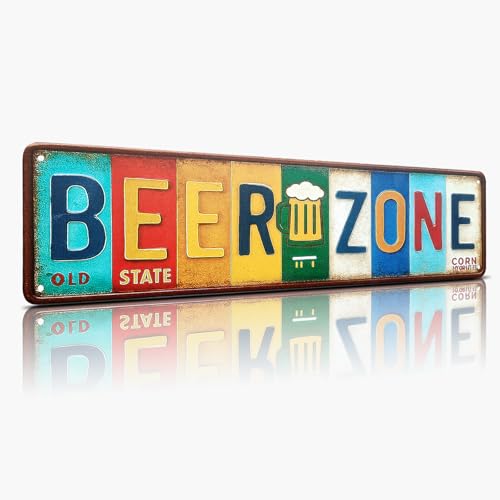 Beer Zone All-Aluminum Metal Sign – Vintage Wall Decor, 16 x 4 Inch | Home Bar, Man Cave, Patio, Pub, Basement & Game Room Decorations - color: beer zone