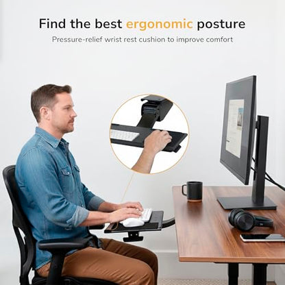Mount-It! Under Desk Keyboard Tray, Adjustable Slide-Out Keyboard & Mouse Platform, 26.5" W × 10" D, Ergonomic Wrist Rest, Height Tilt & Swivel, Heavy-Duty Bolt-On Keyboard Drawer