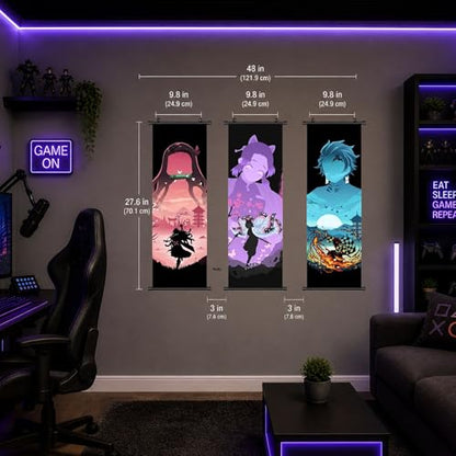 Anime Wall Scroll Banner, Lightning Shinobu Art Design, Soft Fiber Fabric, 27.5 x 9.8 Inches, Vertical Hanging Poster for Bedroom and Gaming Room