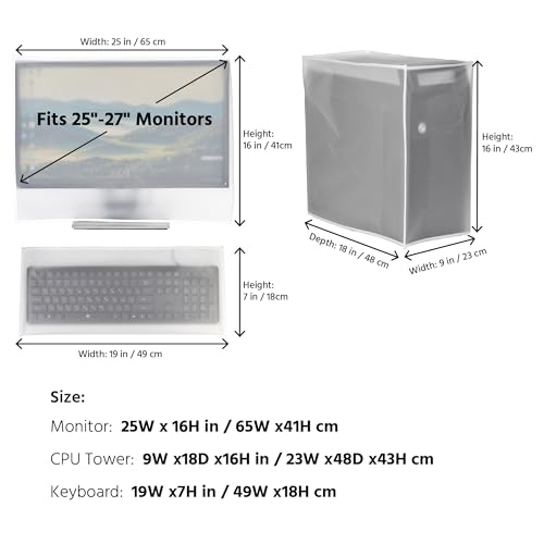 Computer Dust Cover, SZBRO Monitor +Keyboard+CPU Tower Desktop 3 Pieces Set PC dust proof Computer covers Case (25''-27" Monitor Set) - size: 25"-27" Monitor Set