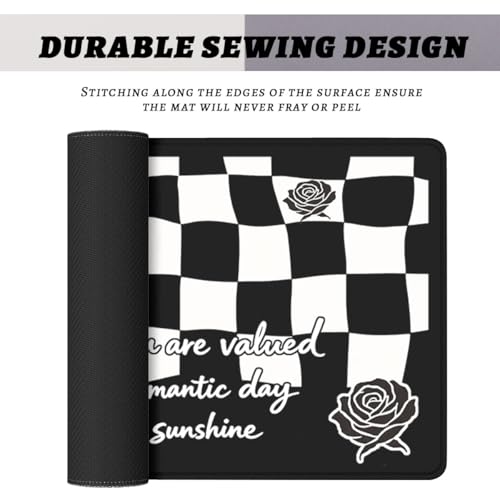Checkerboard Rose Gaming Mouse Pad Emo Aesthetic Art Large Desk Mat with Stitched Edges,Non-Slip Waterproof Rubber Base Mouse Mat Office Computer Keyboard Laptop 31.5"x11.8" - color: Checkerboard Rose