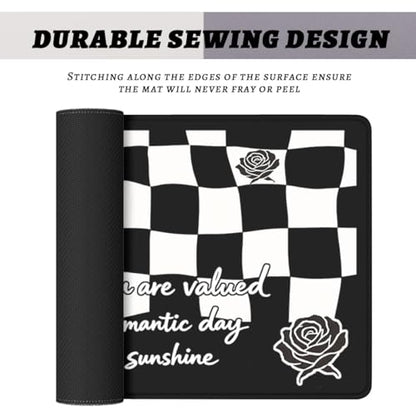 Checkerboard Rose Gaming Mouse Pad Emo Aesthetic Art Large Desk Mat with Stitched Edges,Non-Slip Waterproof Rubber Base Mouse Mat Office Computer Keyboard Laptop 31.5"x11.8" - color: Checkerboard Rose