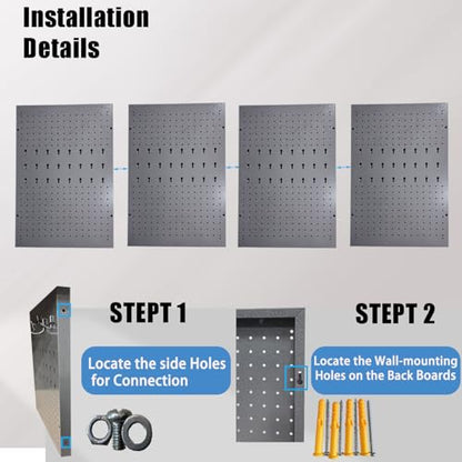 JZD Metal Pegboard Wall Organizer 4 Packs Pegboard with115 PCS Hooks Pegboard Tool Organizer Kit for Garage Workshop - size: 4 packs+115hooks