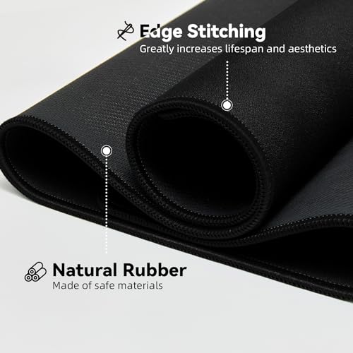 Reniteco Large Gaming Mouse Pad with Durable Stitched Edges, Non-Slip Rubber Base, Black Mousepad Mouse Mat Desk Pad for Home Office Gaming, 35.4''x11.8''x0.12'', Black - color: Black, size: 35.4''x11.8''x0.12"
