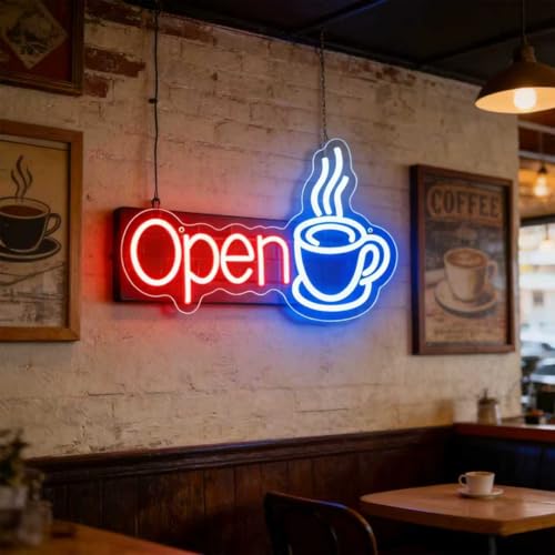 Coffee Open Neon Sign, Coffee Led Neon Light Signs for Coffee Bar Wall Decor Business Light up Sign for Coffee Station Cafe Shop Store Gift Dimmable USB Powered(13.8"*8.7") - style: COFFEE OPEN