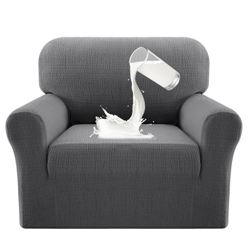PrinceDeco Dual Waterproof Couch Cover Slipcovers for Sofas - Stretch Chair Cover Non Slip Sofa Covers Washable, Leakproof Furniture Protector for Kids, Pets, Dog (Chair Seat Width 20"-24", Grey) - color: Grey, size: 1 Seat (Seat Width 20"-24")