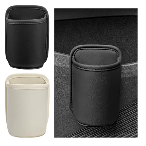 2 PCS Large Car Door Cup Holders, Clip On Beverage Drink Holder Vehicle Door Storage Organizer, Scratch-Resistant Leather Water Bottle Hanging Holder for SUV Sedan Truck (Black+White) - color: Black+White, 2 PCS