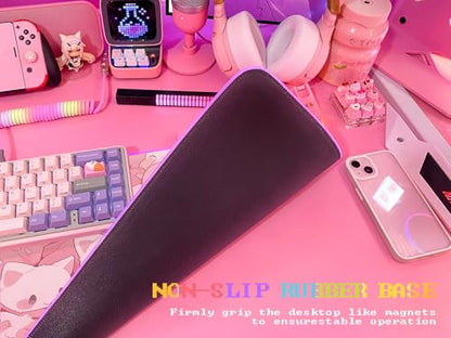 JMIYAV Pink RGB Gaming Mouse Pad 31.5x12 Inch PC XL Large Extended Glowing Led Light Up Desk Pad Non-Slip Rubber Base Computer Cute Mousepad Mat Desk Accessories Gaming Setup Dreamy Cats - color: Dreamy Cats