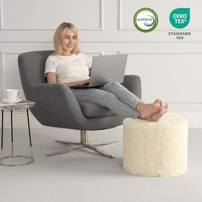 Hansleep Round Pouf Ottoman Foot Rest, Footstool | High-Density One-Piece Foam, Firm & Stable, for Couch, Bedroom, Living Room, Machine Washable Cover - color: Beige, size: 17"D x 17"W x 14"H
