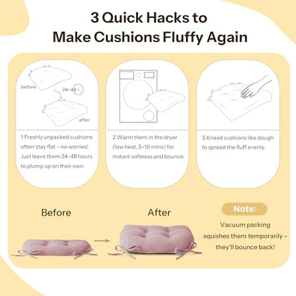 Indoor Kitchen Chair Cushions Set of 4 18"X16.5"X3" Soft Anti Slip Dining Chair Pads Tufted Kitchen Seat Cushion with Ties, Light Pink - color: Light Pink