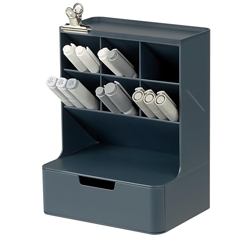 BLUE GINKGO Hive Desk Organizer – Vertical 6-Compartment, Full-drawer Storage – Space-Saving Pen Holder, Stationery Storage – Organizer for Office, School Supplies, Makeup (Made in Korea, Blue) - color: BLUE, size: Hive