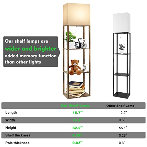 RUNTOP Plus Floor Lamp with Shelves, Modern Shelf Floor Lamp with 15W 3CCT LED Bulb and Memory Function, Wide Shelf Lamp for Display Storage, Standing Lamps for Living Room, Bedroom, Office, Corner - color: Plus- Brown