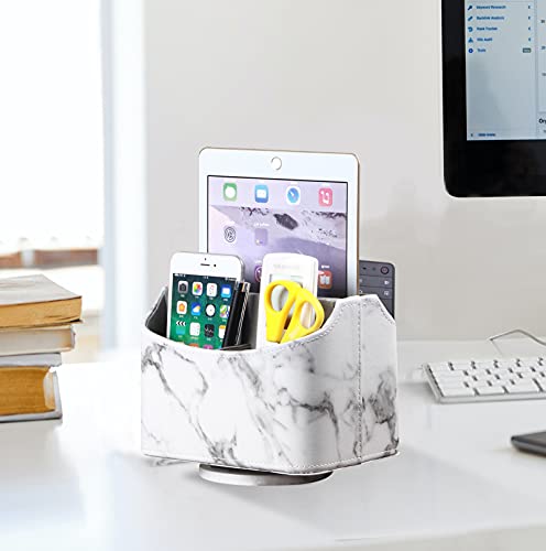 YAPISHI White Marble Leather Remote Control Holder,360 Degree Spinning Desk TV Remote Caddy/Box,Beside Table Organizer for Controller,Media,Makeup, Mobile Phone and Pen/Pencil Stationery Storage - color: 7# Marble