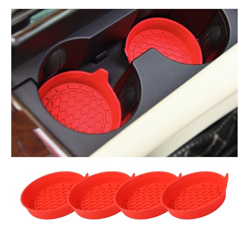 4PCS Car Cup Holder Coaster, Silicone Non-Slip Vehicle Cup Holder Insert Pads, Automotive Interior Insulation Drink Cup Mats Decor Accessories, Universal for SUV, Sedan, Truck (Red) - color: Red