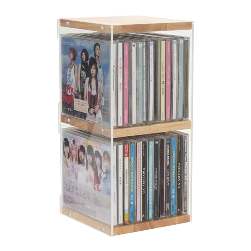 Rainmae CD Holder Desk Rack Organizer, Wooden CD Holder Stand, CD Storage Rack, Game Disc Display CD Organizer Desk Stand Protection Storage Cube, Fit for Theatre Room Collectibles Holds 24 CD Case - size: S