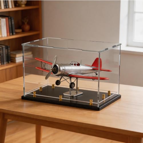 Acrylic Display Case for Collectibles, Dustproof Acrylic Box with Clear Display Elevation & Gold Risers, Large Display Case for Figures Toys Memorabilia, 16" L x 13" W x 13" H - size: 16"L x 13"W x 13"H