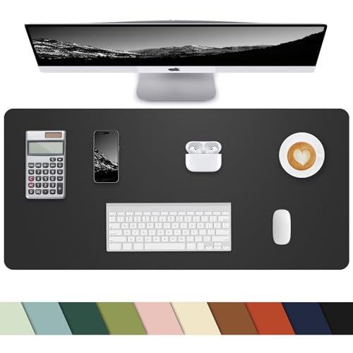 Leather Desk Pad Protector, Mouse pad,Office Desk mat,Computer and Laptop Mat, Non-Slip PU Leather Desk Blotter, Desktop Protector and Cover for Keyboard and Mouse(35.4"x17"Black) - color: Black, size: 35.4" x 17"