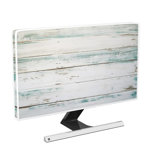 Waterproof Monitor Dust Covers 22,23,24,25 Inch Anti-Static LCD-Silky HD Panel Dust Protective Sleeve Compatible with iMac 24 Inch,22-25 PC,Desktop and TV,Vintage Gray Wooden Board - color: green and white, size: 22-25 Inch