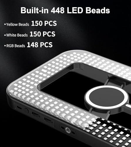 Magnetic 6000mAh RGB Selfie Ring Light for iPhone,448 LED Rechargeable Phone Light with Mini Tripod Stand, Double-Sided Magnet Handheld Stabilizer with Light for Magsafe/Phones/Video Recording/Photos