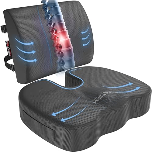 FORTEM Seat Cushion, Office Chair Cushion, Lumbar Support Pillow for Office Chair, Memory Foam Car Seat Cushions, Sciatica Coccyx Tailbone Pain Relief, Cushions for Back Support, Washable, Non Slip XL - color: Dark Grey Mesh, size: X-Large