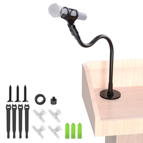 Gooseneck Mic Stand -19" Podium Microphone Holder, Heavy Duty Adjustable Desk/Wall Mount Flexible Arm with Flange Mount, Compatible with Dynamic Mics for Podcast, Studio, Lecture, Gaming, Streaming - size: 19" Gooseneck + Flange Mount