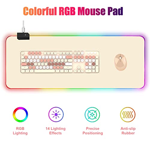 Lomiluskr RGB Large Gaming Mouse Pad, Extended Mouse Pad with 14 Lighting Modes, Superior Micro-Weave Cloth, Non-Slip Base, 800 x 300mm / 31.5 × 11.8 in (Milk Tea) - color: Milk Tea