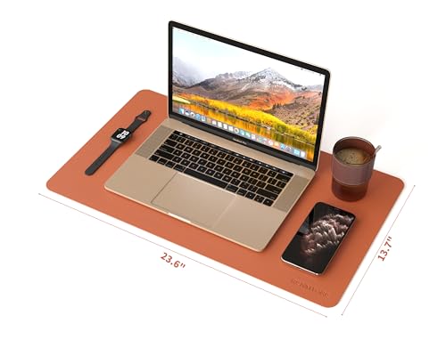 RENMTURE PU Mouse Pad, Faux Leather Large Desk Pad, Home Work Office Accessories, Non-Slip Desk Mat, Waterproof Gaming Pad Desk Blotter (23.6" x 13.7", Orange) - color: Orange, size: 23.6" x 13.7"