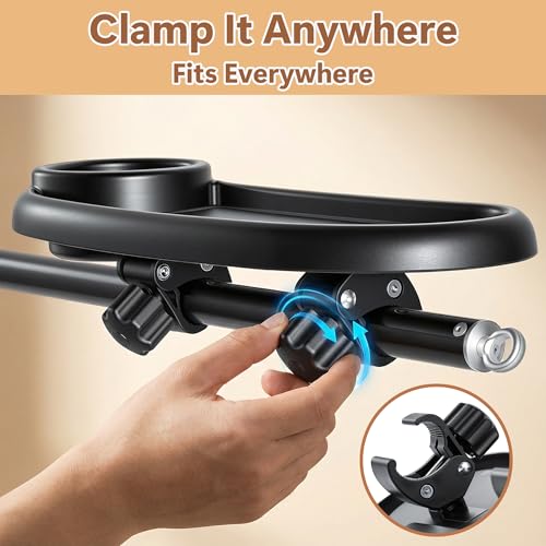 Li&Zhao Universal Stroller Snack Tray 3-in-1 Detachable Stroller Snack Tray Attachment with Secure Phone Holder, Spill-Proof Cup Holders Compartments, Easy-Clean Universal Snack Tray for Stroller - color: C-Black