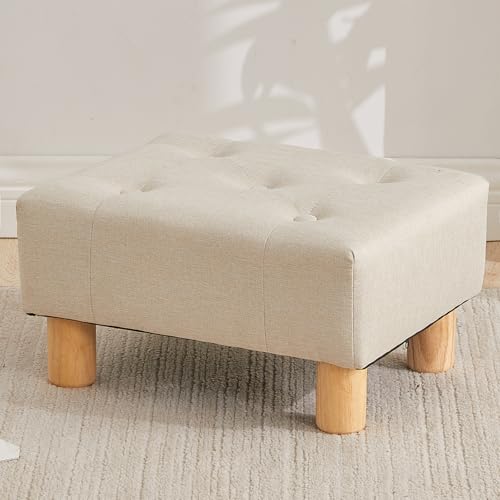Small Foot Stool Ottoman, Linen Footstool Ottoman Foot Rest for Couch, Rectangle Footstools and Ottomans Small for Living Room, Entryway and Bedroom (Beige) - color: Beige