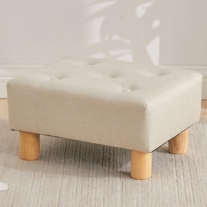 Small Foot Stool Ottoman, Linen Footstool Ottoman Foot Rest for Couch, Rectangle Footstools and Ottomans Small for Living Room, Entryway and Bedroom (Beige) - color: Beige