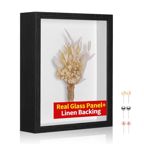 8x10 Shadow Box Picture Frame Display Case with Real Glass Panel and Soft Linen Back,Black Deep Shadow Memory Box Frame 8x10 for Flower Baby Pet Wedding Photo Craft Memorial Gift - color: Black + Thickened Panel + Foam Packaging, size: 8x10