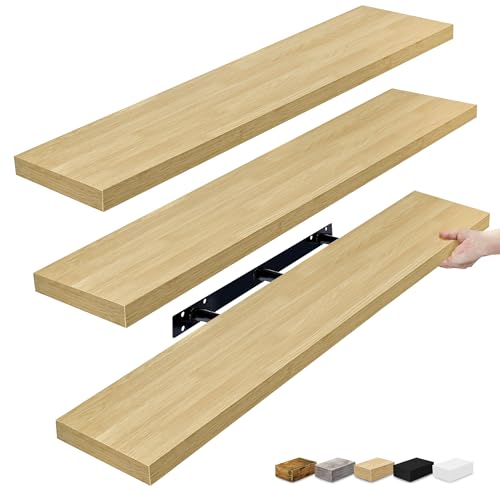 Sorbus Floating Shelves for Wall - 48 Inch Long Bathroom Shelves, Wall Decor for Bedroom, Kitchen, Living Room & Book Storage - Mounted Floating Shelf with Invisible Brackets (Maple Wood, 3 Pack) - color: Maple Wood, size: 48 Inch, style: 3 Pack