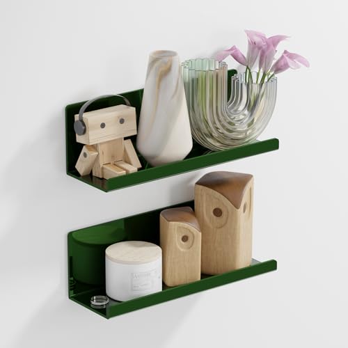 PAVSTINE Adhesive Floating Shelves for Wall No Drilling, 12 Inch Acrylic Self Adhesive Shelves, Stick on Shelves, Dorm Wall Shelf, for Bathroom, Kitchen, Bedroom, Office, Gaming Room, Green - color: Green