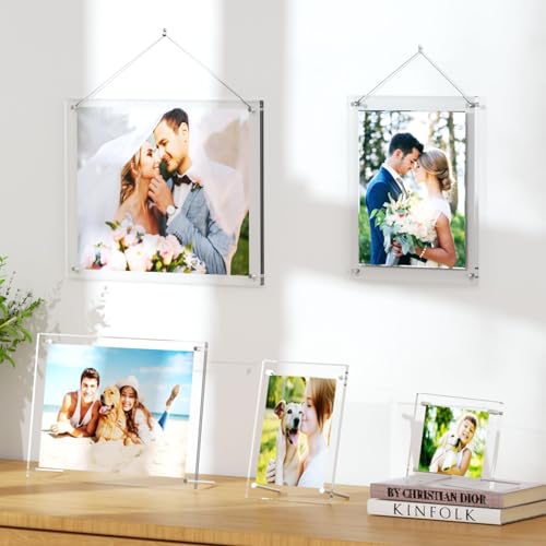 AITEE 8x10 Acrylic Picture Frames 2 Pack, Clear Desk Picture Frames with Stand, Modern Frameless Floating Frames Lucite Transparent Square Cubes Frame for Wall & Desktop Display Gift for Home Office - size: 8 x10