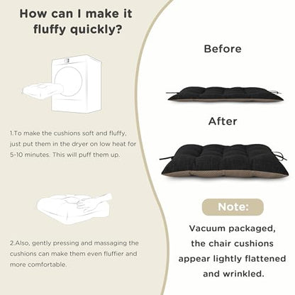 AddGrace Non-Slip Rocking Chair Cushion Extra Large Linen Thick Chair Pads Durable High Back Seat Cushions with Ties Set of 2 Black - color: Black