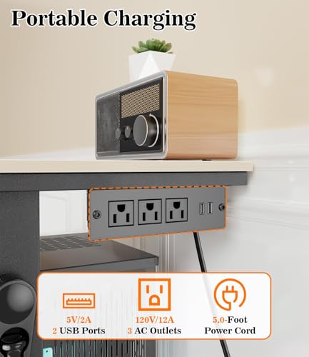 Computer Tower Stand with Charging Station & USB Ports - Adjustable Height PC Stand 2-Tier, Under Desk for ATX-Case with Wheels, CPU Holder for Office, Home, Gaming Room