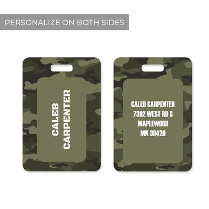 ARTISTIC DIRECT Personalized Camouflage Luggage Tag / 2.75" x 4" Custom Camo Bag Tag / Double Sided Durable Plastic Luggage Tag with Plastic Strap / Made in The USA - style: Camo