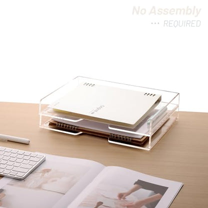 SANRUI 2-Tier Acrylic Paper Tray Organizer, Clear Stackable File Organizer for Desk, Paper Sorter Desk Organizer for Home Office Supplies - style: Enlarged File Trays 2 Tier